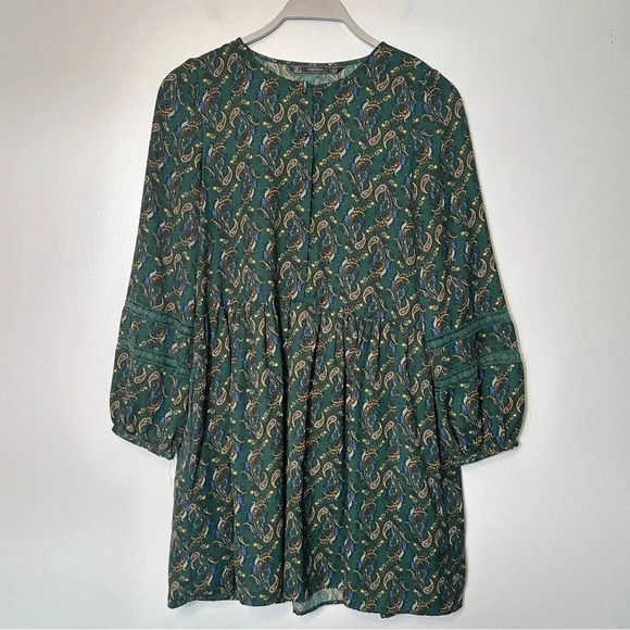 Zara Trafaluc Paisley Print Dress Lined Mini Long Sleeve Bloggers Favorite Small - Picture 4 of 10